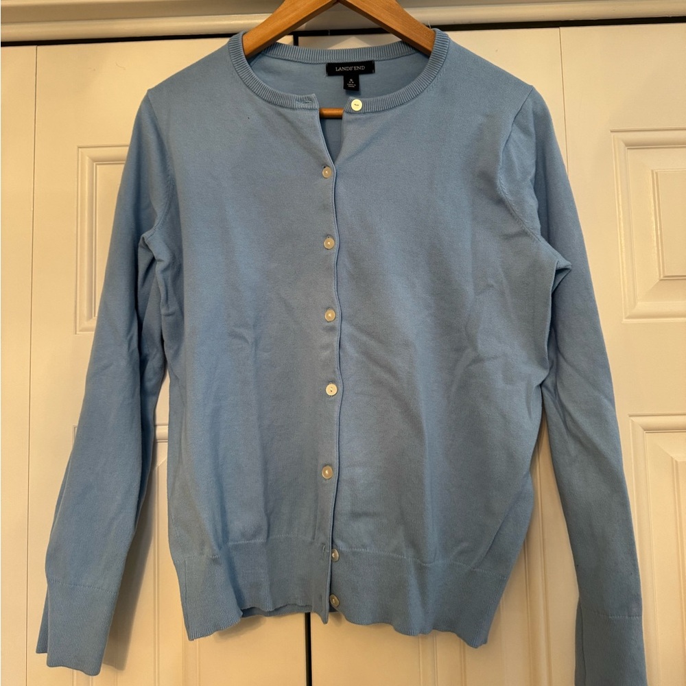 Baby Blue Lands End Button Cardigan